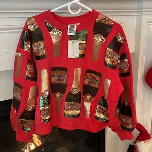 NWT Queen of Sparkles Red Champagne Sweatshirt Size XS